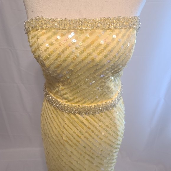 Sean collection fully beaded sequence yellow dress size xs - Picture 2 of 12